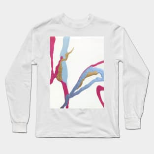 Meandering Colors Hot Pink and Blue Abstract with Gold Long Sleeve T-Shirt